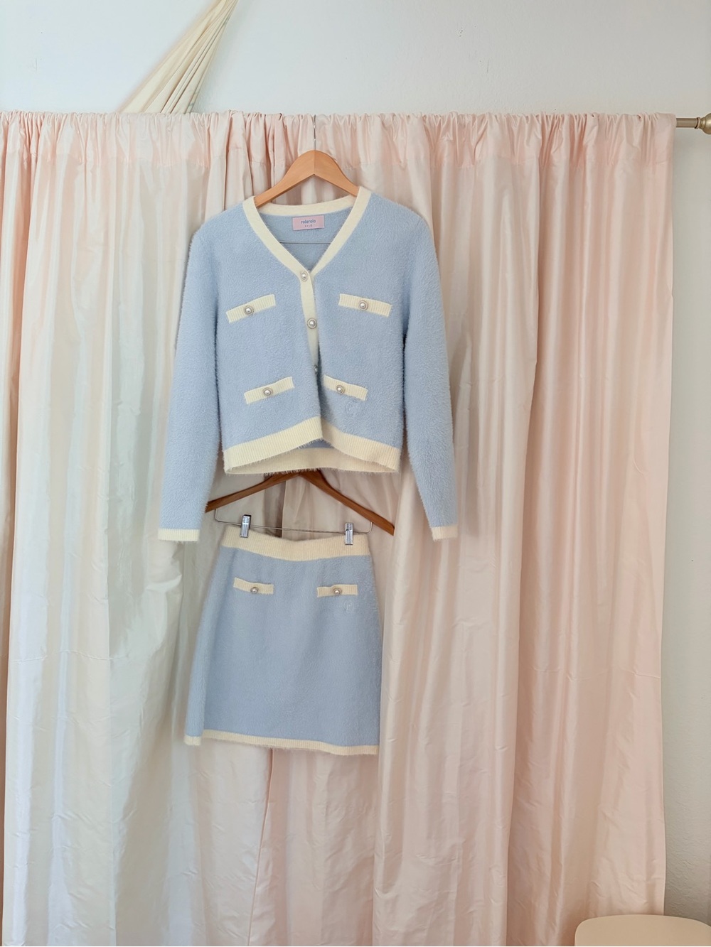 RolaRola: Pastel Blue Fuzzy Knit Two-Piece Skirt Set